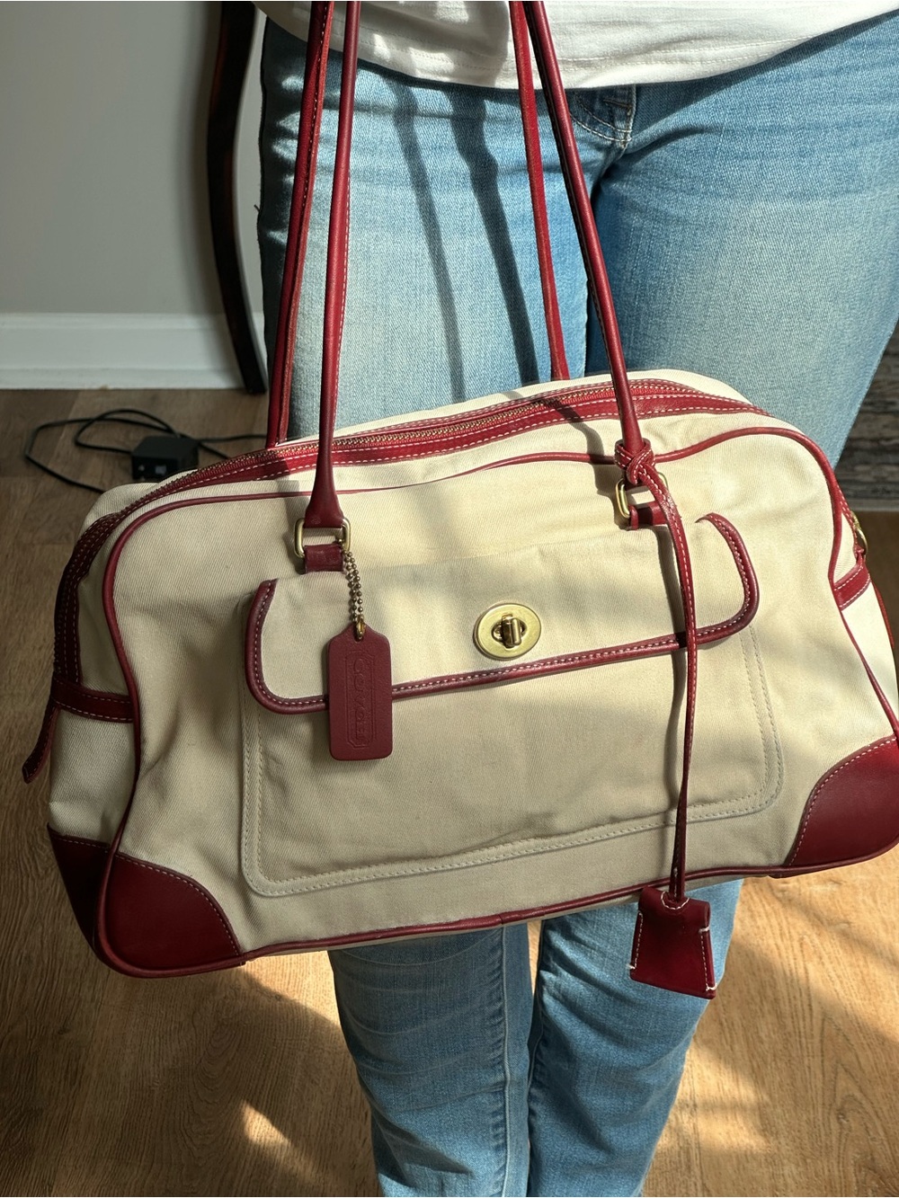 Vintage Coach Penelope Canvas and Red Trim leather